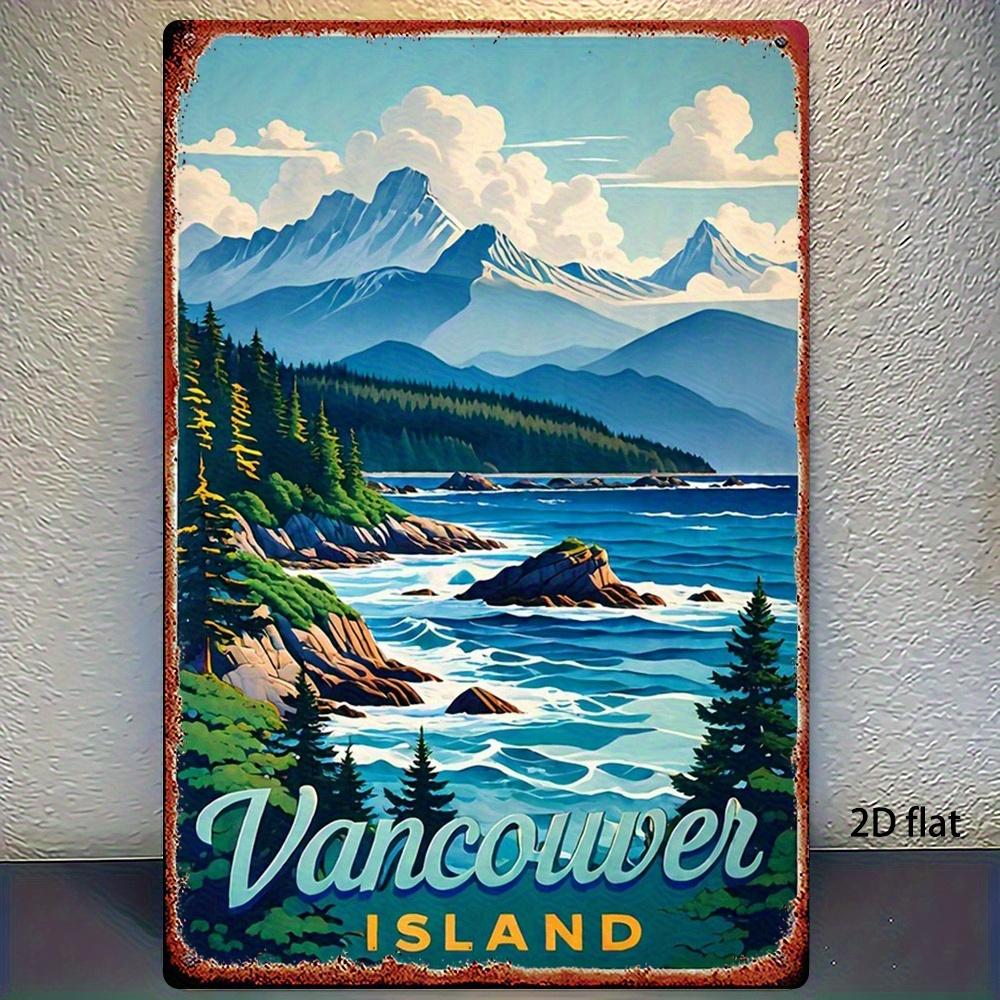 Vintage Vancouver Island Landscape Metal Wall Art  Retro Canadian Decor Featuring Vancouver Mountains  Coastline  HeavyDu 20x30cm