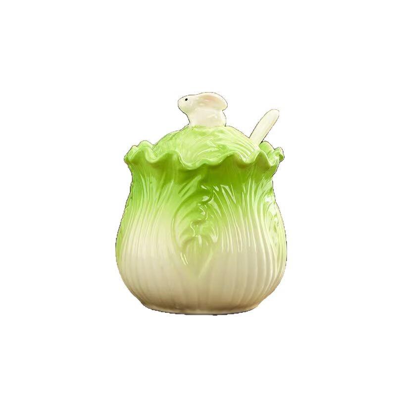 Creative Ceramic Cabbage Condiment Jars (Set of 2)