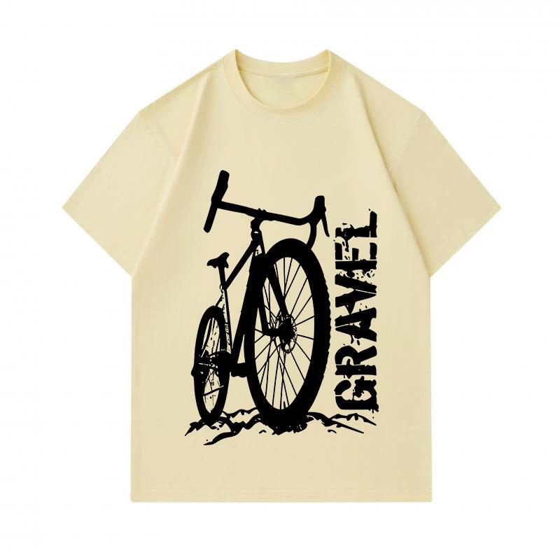 Men's 100% Cotton Crew Neck Short Sleeve T-Shirt, Vintage Gravel Bike Printed Casual Tee, Comfortable Breathable Daily Wear Top For Bicycle Cycling En