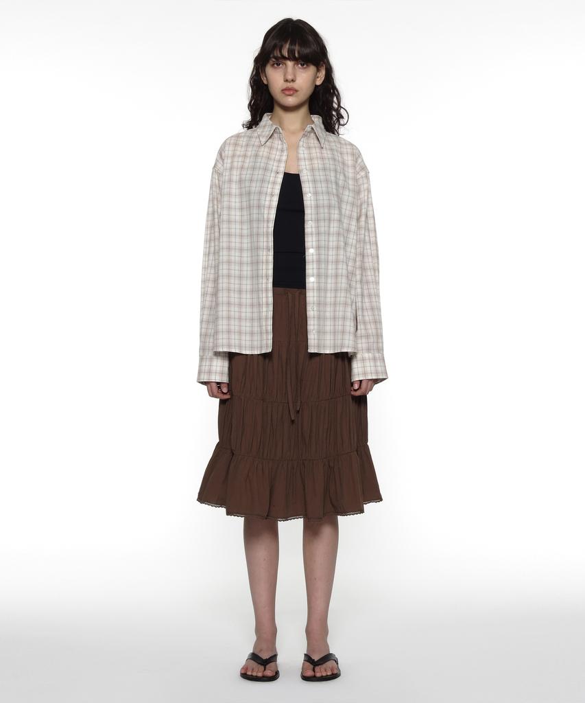 Partimento Woman Pwc Lace Trim Tiered Midi Skirt_Brown