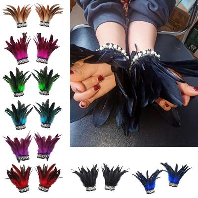 Punhos de penas de pele natural femininos Punhos sensuais com penas Punho de penas Pulseira de pressão Mangas Pulso Braço Camisa removível