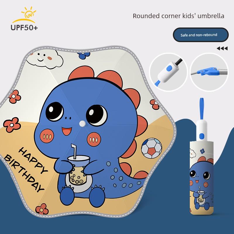 Children's Umbrella for Boys, Safe and Non-Rebound, Specially Designed for Female Primary School Students, with Rounded Corners, Dual-Use for Sun and