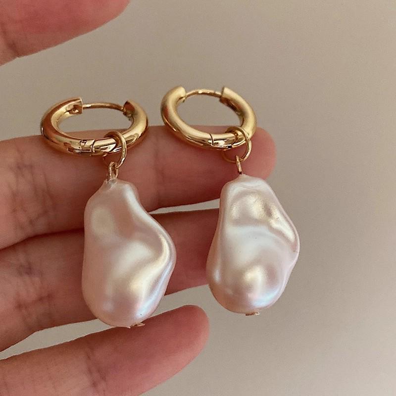 French Baroque Pearl Drop Earrings for Women - Fashionable Mosquito Coil Ear Clips