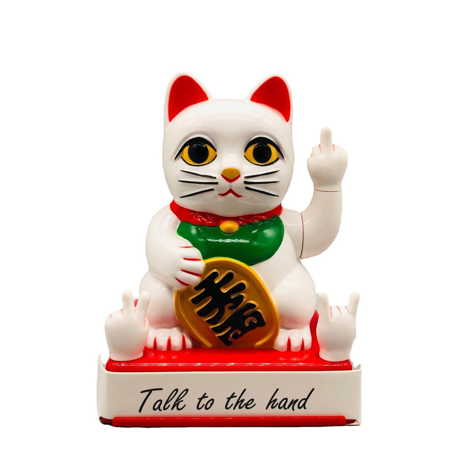Chinese Lucky Cat Fortune Waved Fortune Personality Dark Version Vertical Middle Finger Welcome Cat Home Crafts 11cm