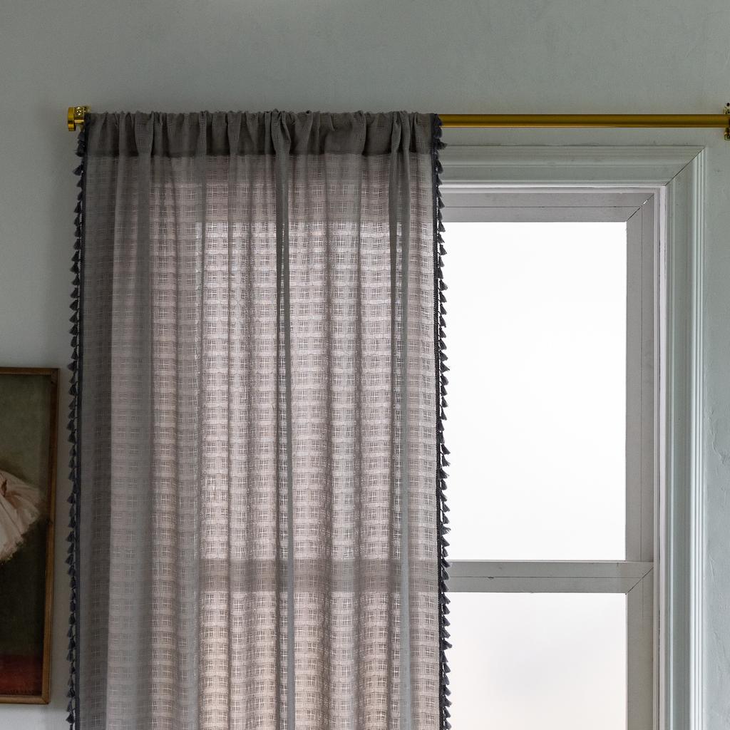 Finished Curtains, American Rural Fringed Window Screens, Solid Color, Gray, Simple Cotton And Linen Lattice