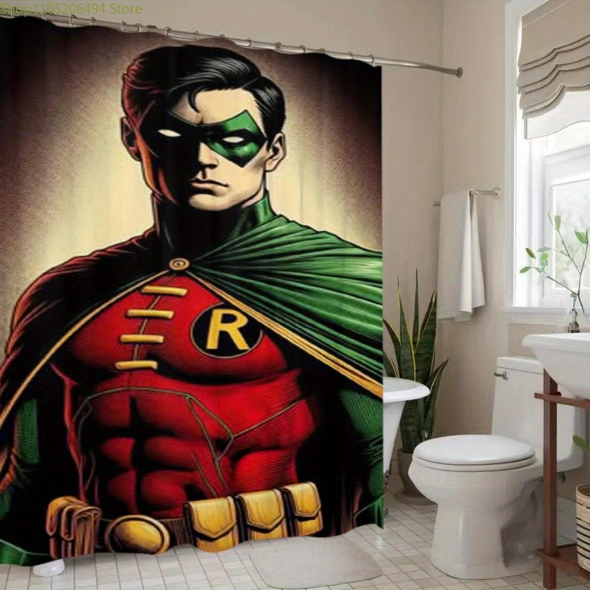 

1pc Robin Comic Character Shower Curtain - Durable Polyester Bathroom Decor with Vibrant Superhero Design, Machine Washable & 90x180cm