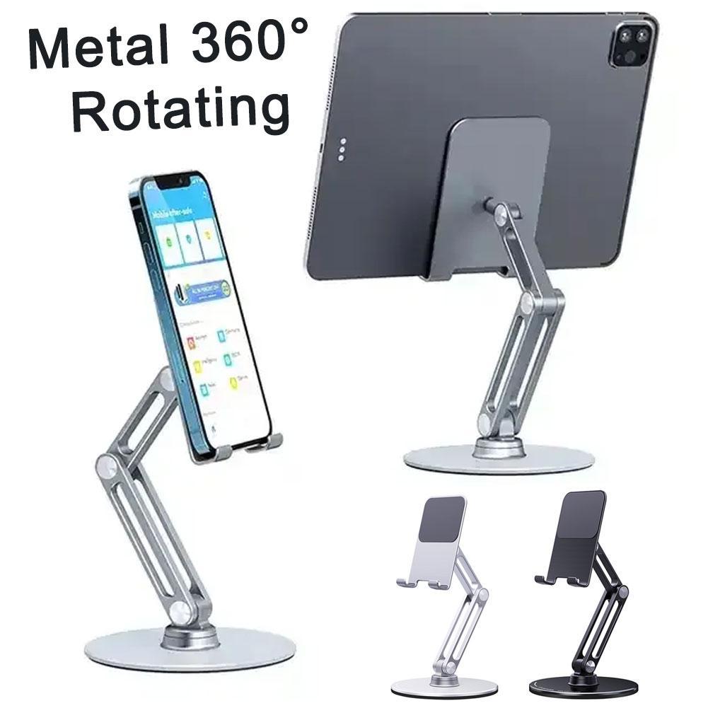 

BONERUY L06X Cell Phone Stand Aluminum Alloy Tablet Cradle Desktop Dock 360 Degree Rotating Foldable Phone Holder Silver