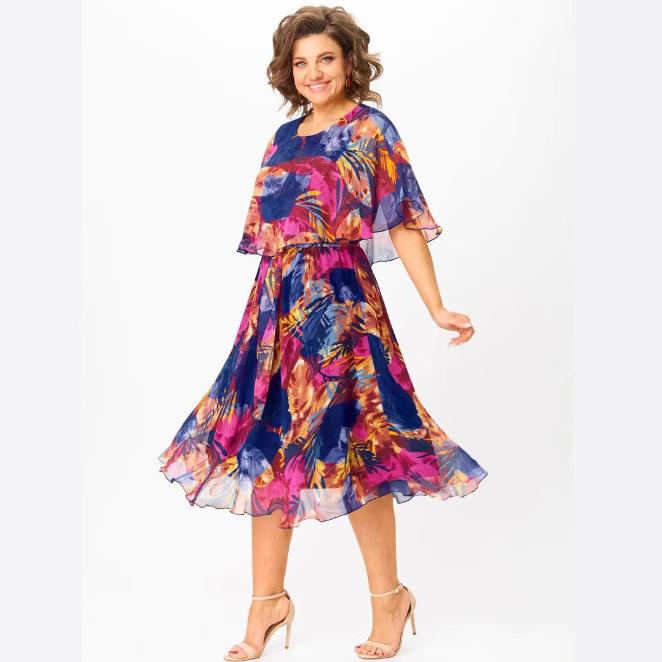 

A Fashionable New Printed Round-neck Dress 5XL бордовий