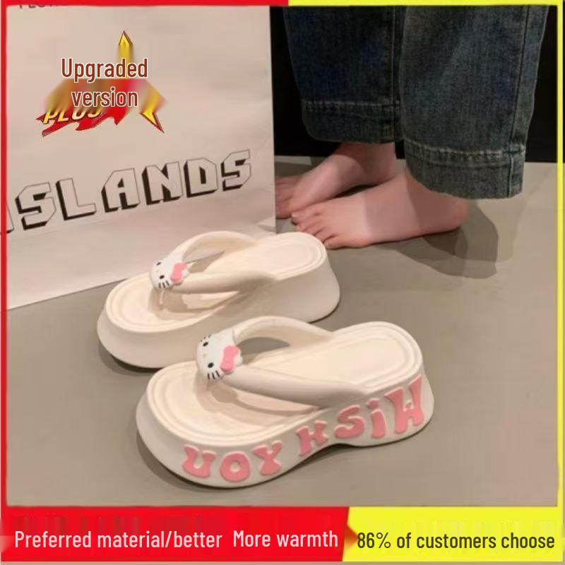 EVA Thick-Soled Cute Cartoon Kitten Clip-Toe Women's Flip-Flops - Summer Outdoor Height-Increasing Sandals