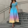Women's Fashion Casual Short Sleeve Round Neck Splicing Gradient Elegant Temperament Dress