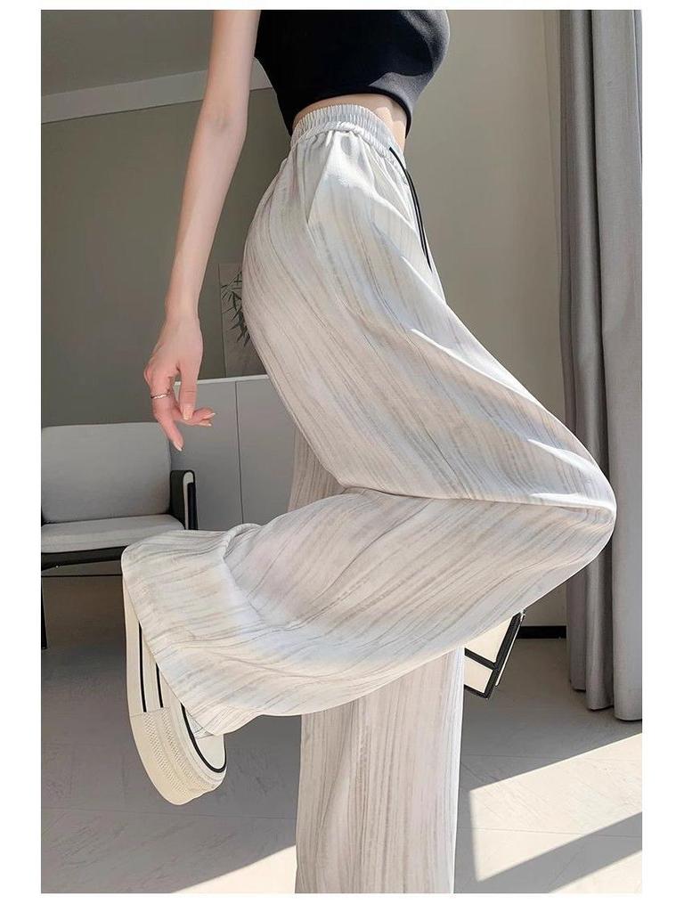 Women's Summer Ice Silk Ink Painting Wide-Leg High-Waisted Floor-Length Pants