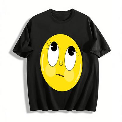 Cute Big-eyed Round Face Print Casual T-Shirt for Adults and Kids Loose Comfortable Top for Daily Commute Pure Cotton T-shirt
