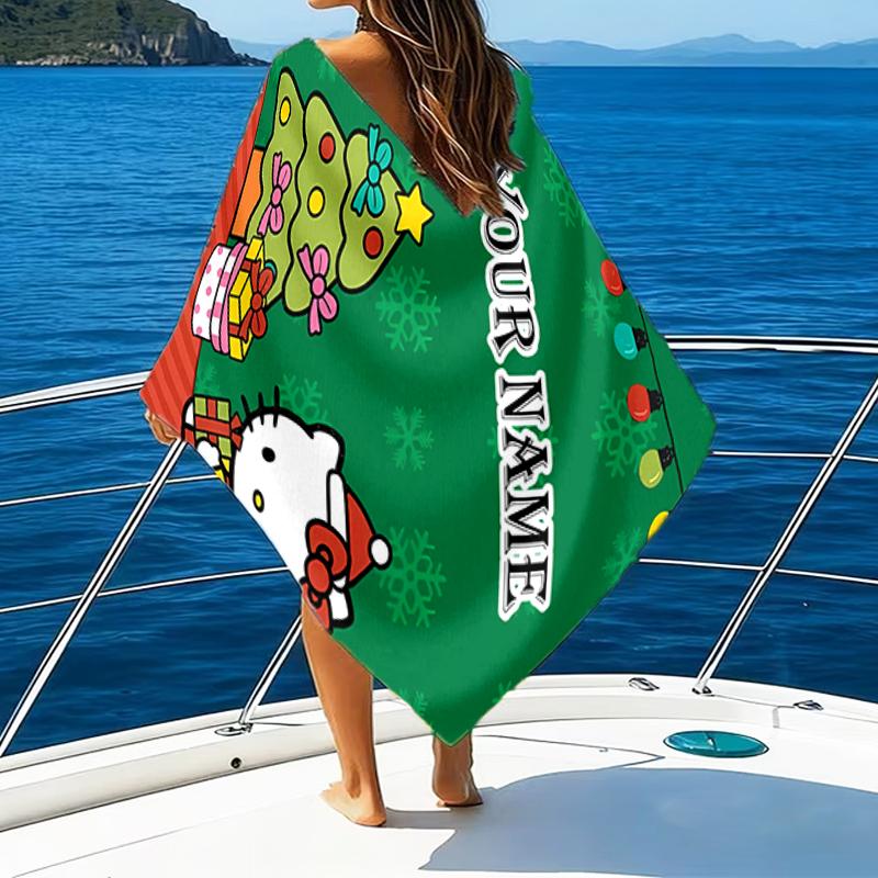 1pc Sanrio4 Beach Towel with Custom Name, Beach/Swimming/Bath/Picnic/Camping Towel, Suitable for Seaside Beaches