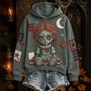 Women's Halloween Gothic Print Hooded Pullover Long Sleeve Sweatshirt