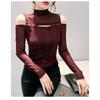Herbst Neue Mode Mesh Mode Schulterfrei Sexy Slim Halber Rollkragen Langarm Bottoming Damen Trend