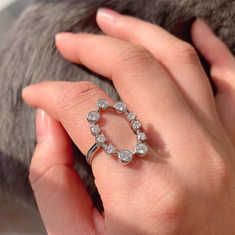 Anello da donna ovale in argento 925 con incastonatura di diamanti scintillanti tendenza anelli irregolari traforati per donne gioielli da sposa esagerati regalo