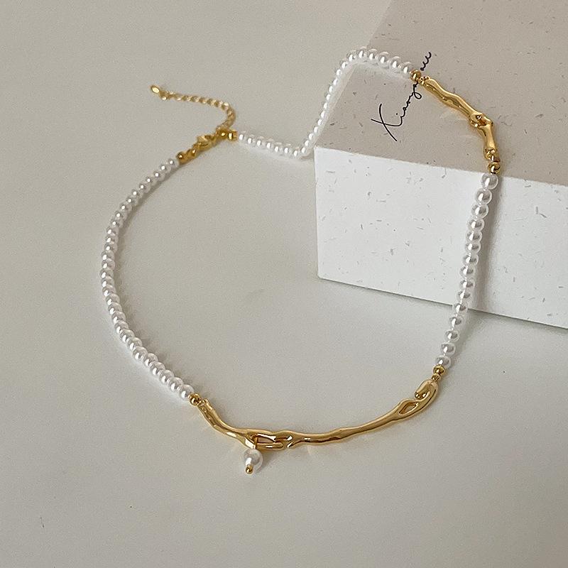 Niche Design Sense Irregular Metal Pearl Necklace Female Retro Elegant Personality Fashion Versatile Neck Chain Collarbone Chain