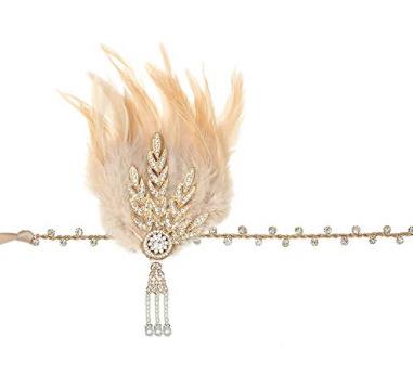 Women Vintage Feather Headband Black Rhinestone Beaded Sequin Hair Band Vintage Headpiece Flapper Feather Headdress