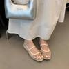 Fashion Women Ballet Flats Shoes Summer Hollow Non Slip Fashion 2025 Rhinestone Women Shoes Mesh Breathable Mary Jane Sandals Rhinestone