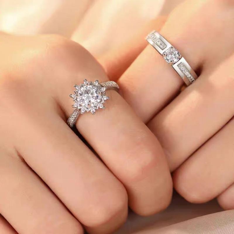 Marriage Opening Type Adjustable Engagement Ring Wedding Simulated Diamond Ring for Proposal - Couple Ring