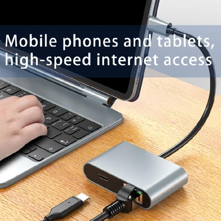 Lightweight Ethernet Converter USB C to RJ45 Adapter with Gigabit Speed and Double USB Port Wide Use PD60W Charging