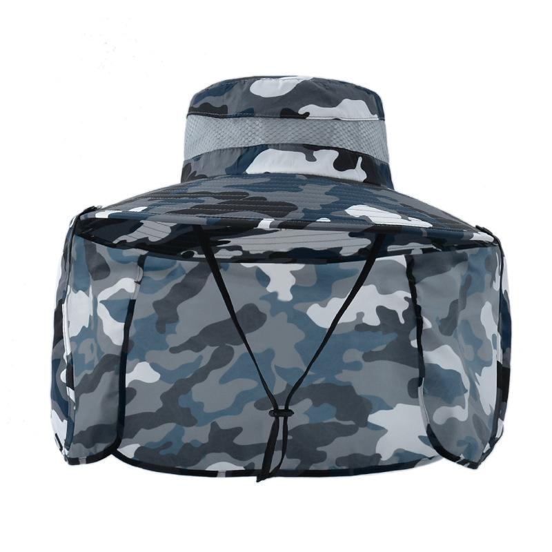 Unisex Bucket Hat with Shawl Waterproof Outdoor Hiking Fishing Cap Removable Big Eaves Face Neck Protection Sunscreen Caps Men