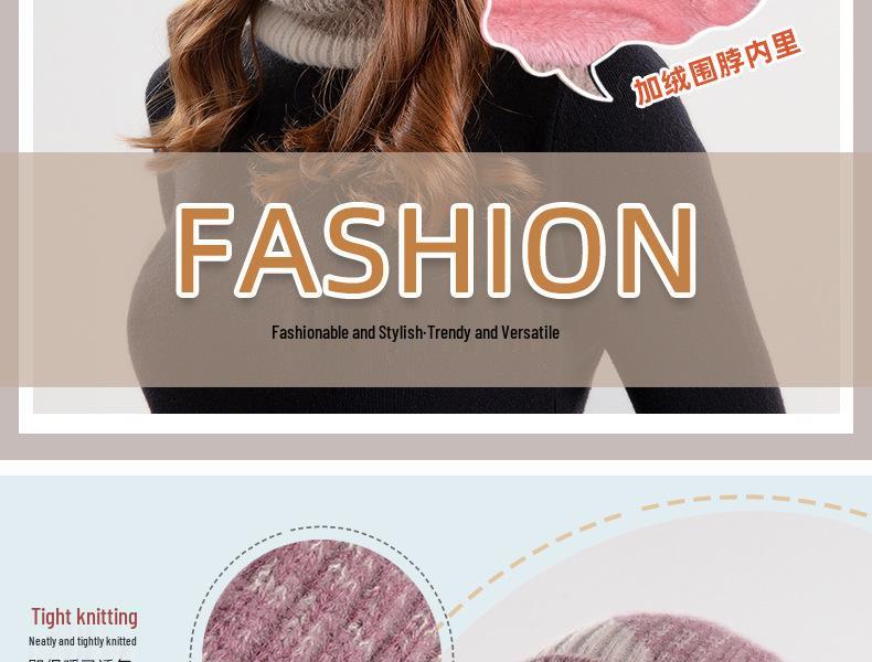 9971 Women's Two-tone Winter Hat & Scarf Set - Thick, Warm Ear Protection Wool Hat with Velvet Lining.