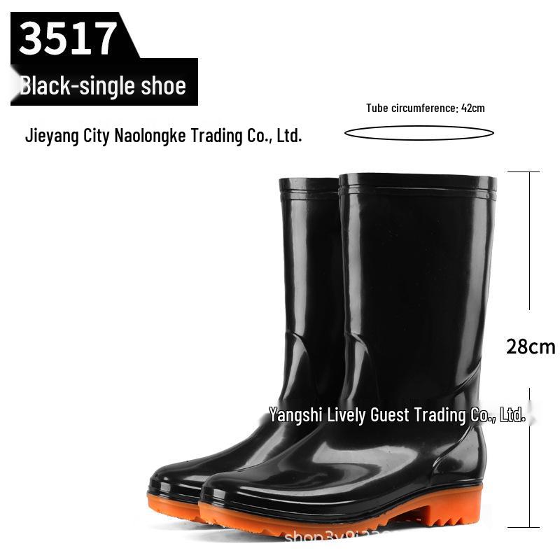 Men's Black Mid-Calf Non-Slip Rain Boots - Waterproof Camo Rubber Shoes for Kitchen and Labor Protection