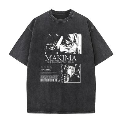 Kettensägenmann Manga T-Shirt Makima Print T-Shirt Herren Damen Waschen Vintage T-Shirts Kleidung Sommer Kurzarm Reines Baumwoll-T-Shirt