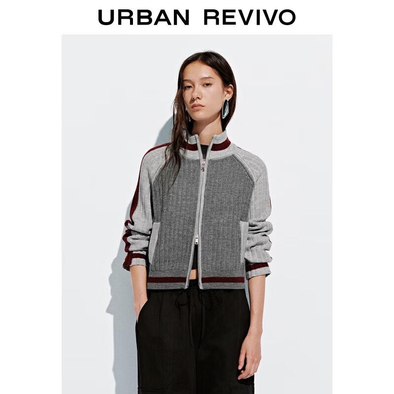 UR Damen Colorblock Strickjacke mit doppeltem Reißverschluss