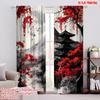 2pcs,2D Plane Printing Curtain Popular Crimson Serenity(1) Durable Polyester (without Rod) Gifts for Bedroom, Kitchen, Office &