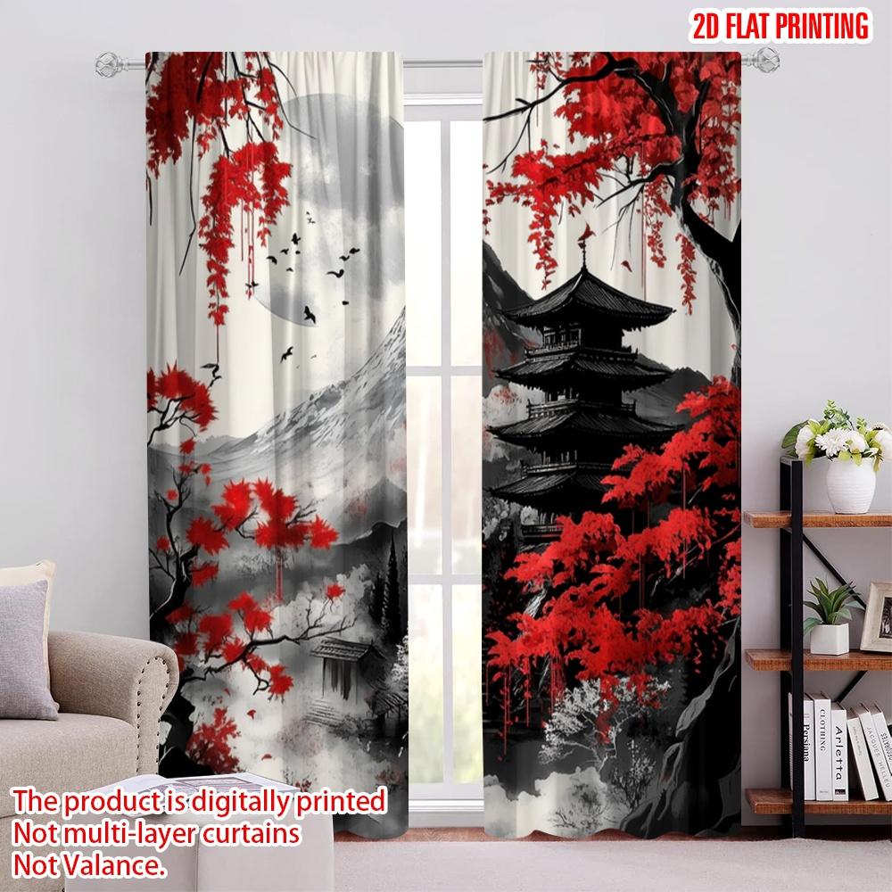 

2pcs,2D plane printing Curtain Popular Crimson Serenity(1) Durable Polyester (without rod) Gifts for Bedroom, Kitchen, Office & 52.50 × 116.00 cm 2 pcs