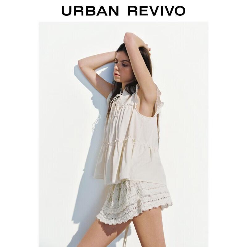 UR2026 Women's Summer Ruffle Tie-Front Cotton Blouse