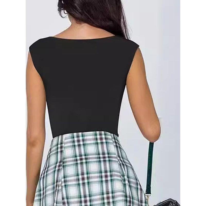 Solid Color V-neck Sleeveless Jumpsuit Women Solid Color and V-neck Sleeveless Leotard