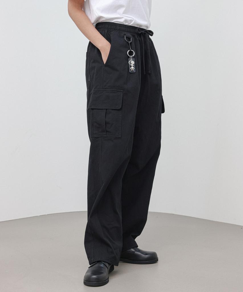 MODERMENT Semi-Wide String Cotton Cargo Pants [Black]