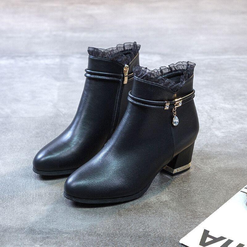 

Martin Women s Chunky Mid-Heel Fleece-Lined Beige Ankle Boots - Autumn/Winter 2025 Versatile Slimming Design 35