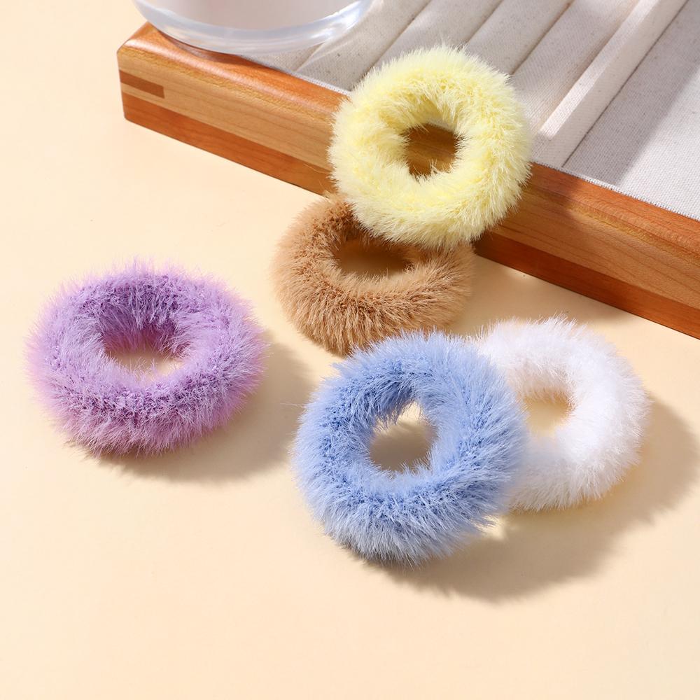 5pcs/bag Girls Mini Colorful Plush Hair Ring Fat Intestine Ring Baby Cute Hairy Head Rope Furry Rubber Band Hair Accessories