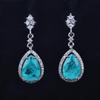 Elegant Women Jewelry Set Imitation Paraiba Open Ring with Full Diamonds Gemstone Earrings Necklace