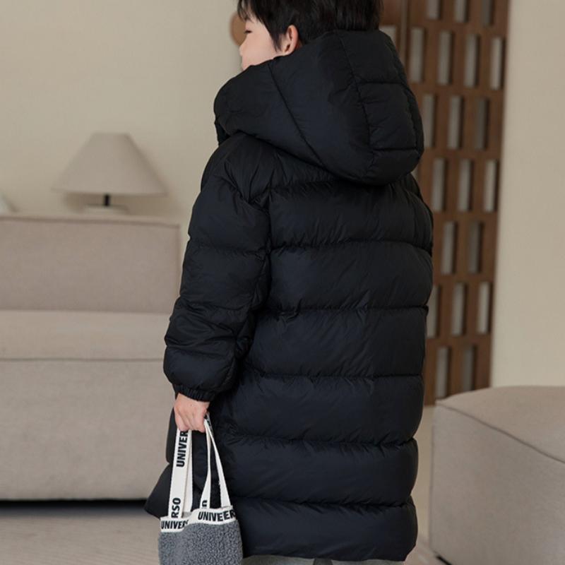 Jachetă pentru copii din puf de rață albă de iarnă, peste genunchi, din bumbac groasă Jachetă cu glugă pentru băieți și fete