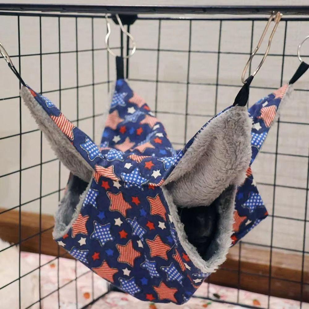 Double-layer Hanging Cage House Thicken Pets Sleeping Bag Cartoon Print Hamster Hammock  Small Pet