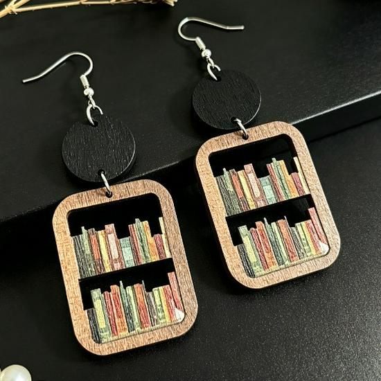 Graduation & Back-to-School Bookcase Wood Earrings - Teacher's Day Gift
