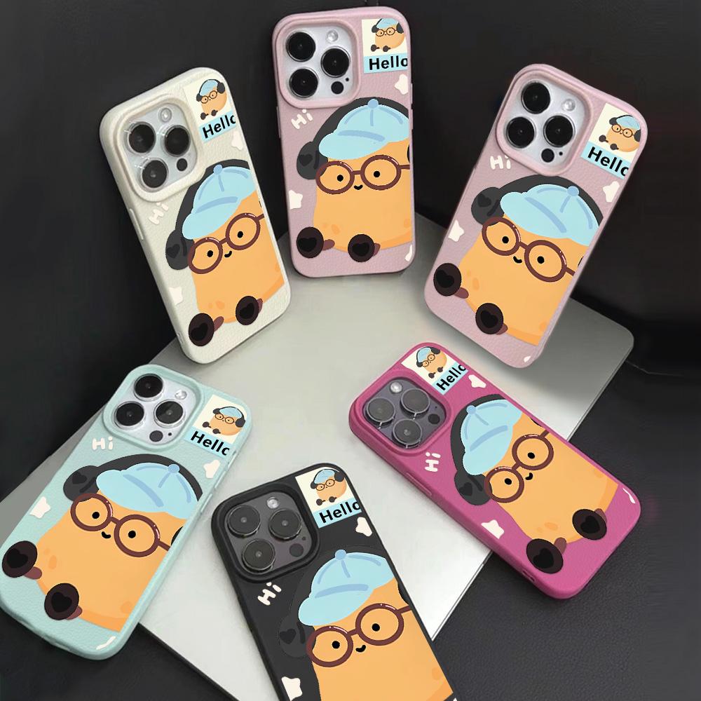 Custodia per telefono con sensazione di pelle per iPhone 11 13 16 Pro Max iPhone XR XS Max 14 15 Pro Max 12 13 Pro Max 16 Plus 13 Pro 14 Pro Colori Macaron Dipinti a Cartoni Animati