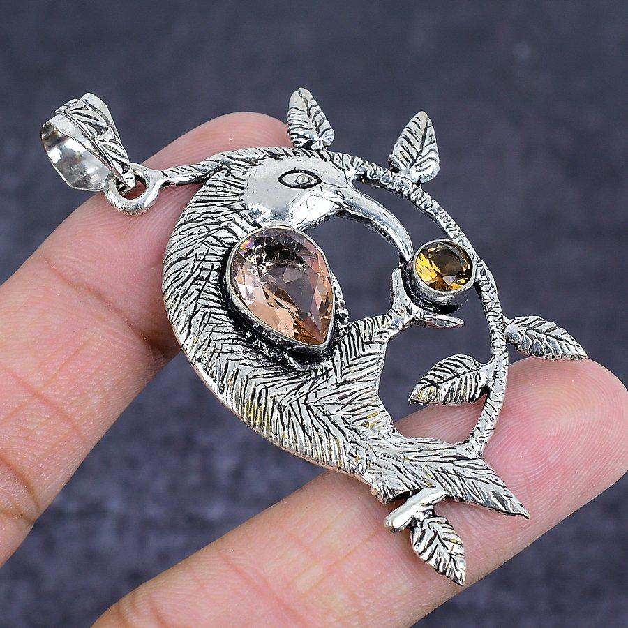 Morganite Handmade 925 Sterling Silver Jewelry Pendant 2.56" O6N28