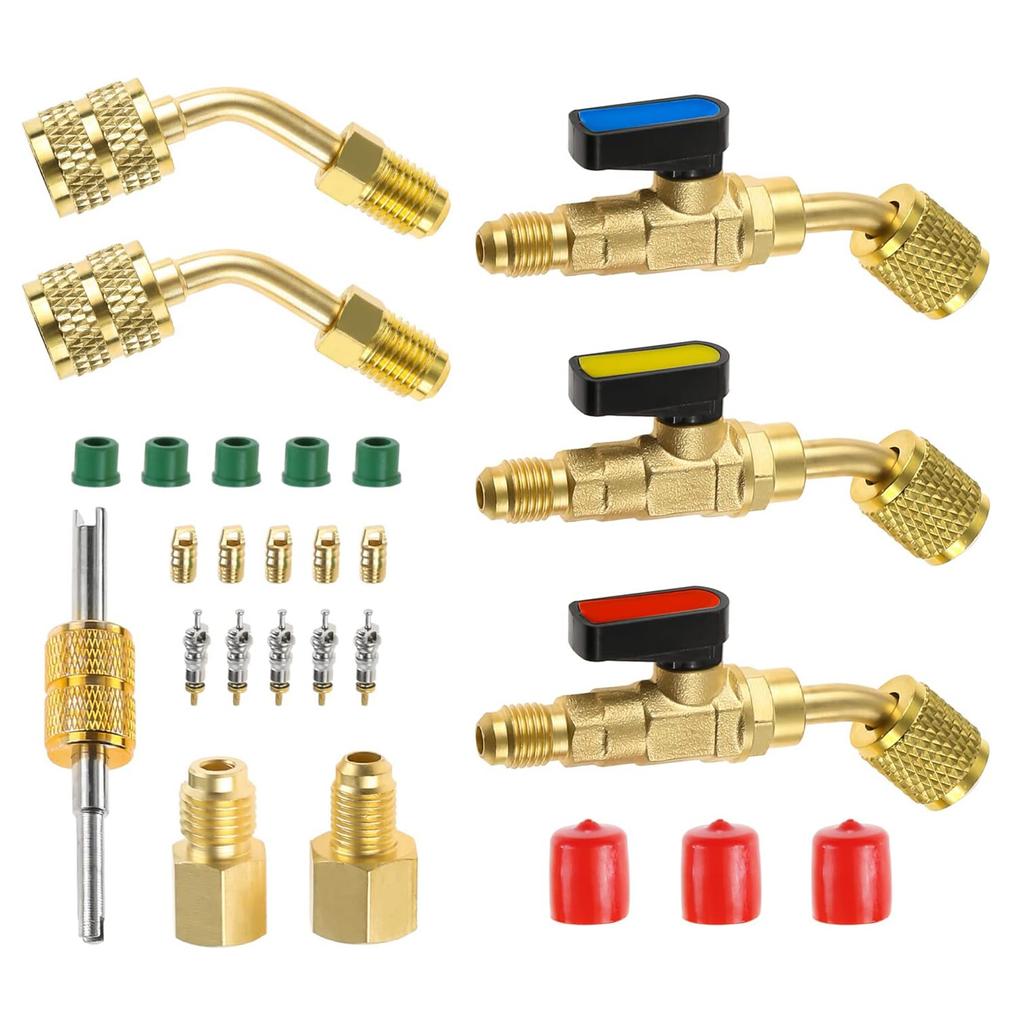 Comprehensive Adapter Kit Refrigerant Adapter Angled Valves Kit Cooling System Repair Tool Valves Core and Remover