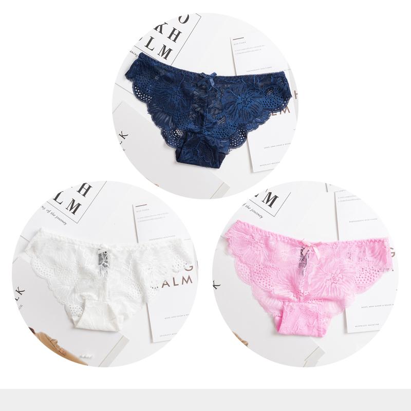 Panties Woman Sexy Lace Briefs Transparent Female Underwear Hollow Out Cotton Crotch Girls Underpants 3 Pcs/Set