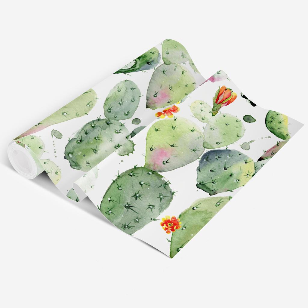 1pc Watercolor Cactus & Green White Floral Peel And Stick Removable Wallpaper Self-Adhesive for Bedroom Home Decor