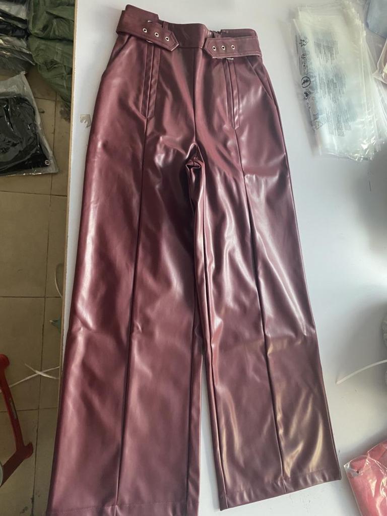 High Waist PU Leather Flare Pants with Waist-cinching & Pockets - 2025 Fashion