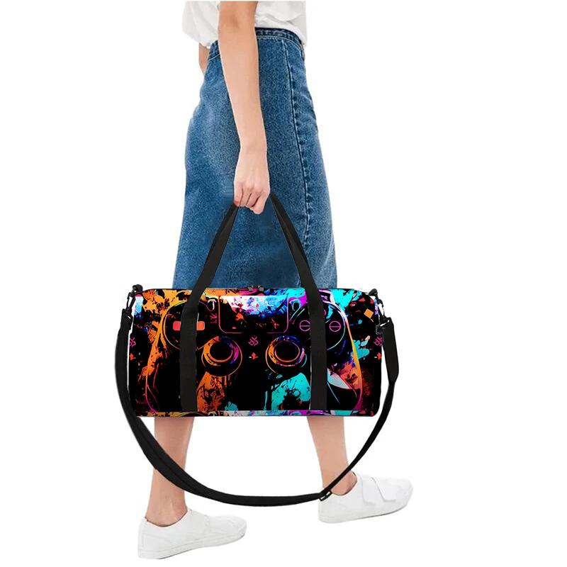 Borsa da Viaggio Grande Capacità con Controller di Gioco al Neon Per Ragazzo e Ragazza Migliori Regali Duffel da Viaggio Cartoni Animati 2D Borsa a Mano Per Bambini