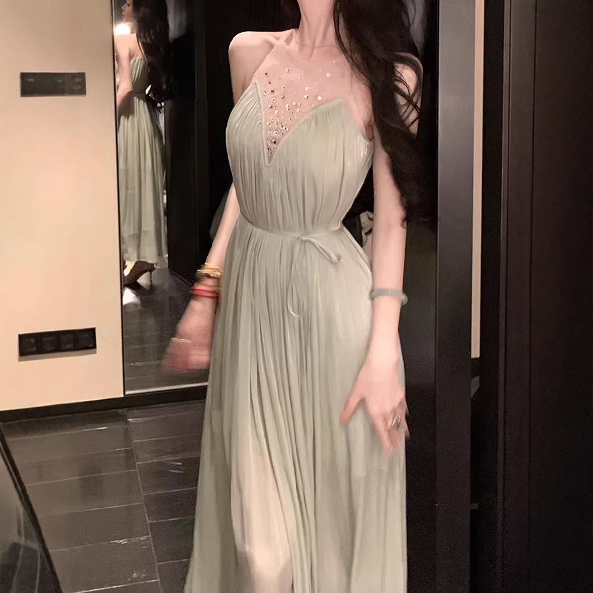 

Lover s Tears Summer A-Line Elegant Maxi Dress with Rhinestone Mesh Pleats S зелёный