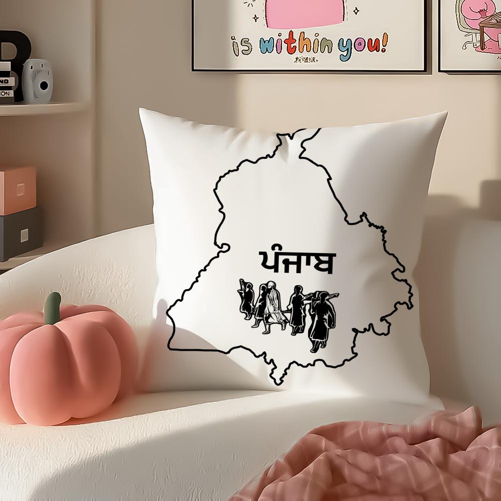Classic PPunjab Map Cushion Cover Pillowcase Short Plush Invisible zipper Room Sofa Cushion Cover
